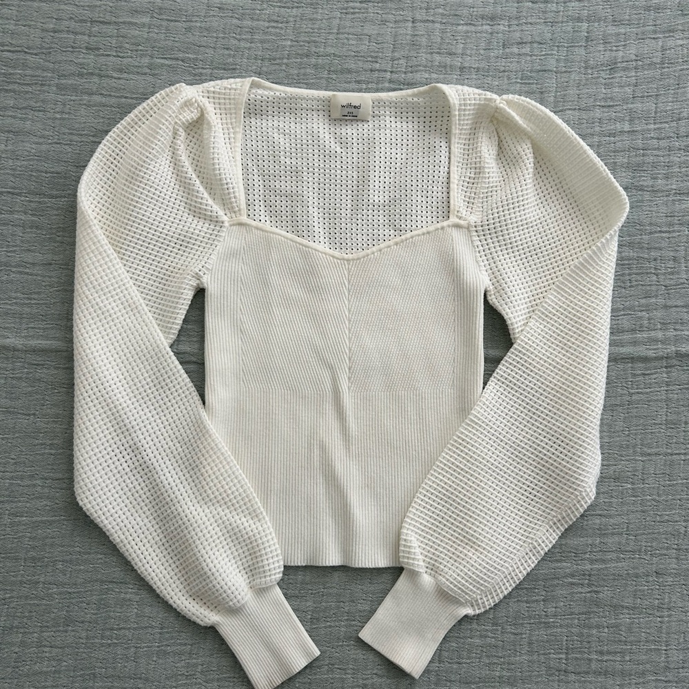 Aritzia White Knit Puff Sleeve Top